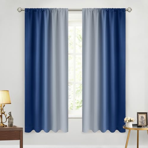 Yakamok Royal Blue Room Darkening Ombre Curtains for Bedroom 63 inches Long