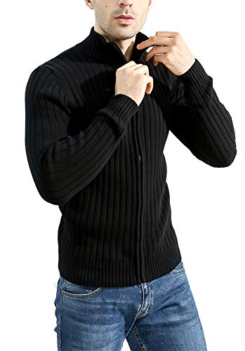 Hotmiss Men's Long Sleeve Stand Collar Zip-Up Slim Fit Cardigan Sweater4