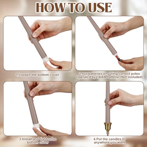 Image of Macarrie 24 Packs Flameless Taper Candles Battery LED 11 inch,Morandi Brown | Fake Candlelight Flameless Candlesticks Flickering Tapered for Weddings, Parties, Decor, Summer Fall Event