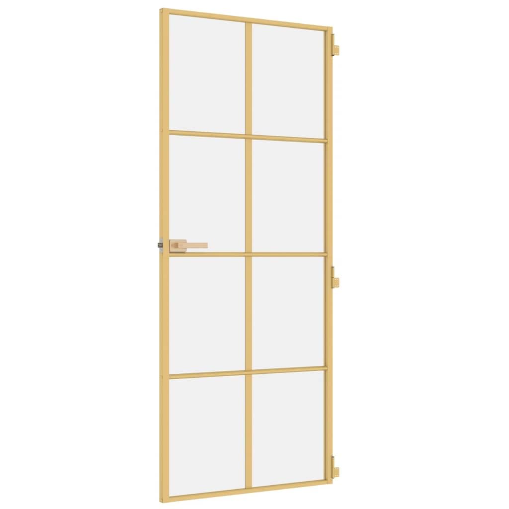 Drzwi wewnętrzne Slim Golden 83x201.5 cm szkło hartowane i aluminium materiały budowlane drzwi domowe