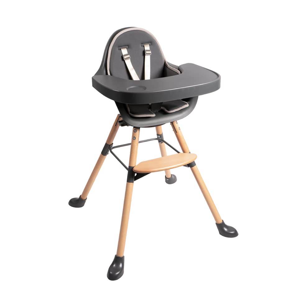 Childhome Evolu One.80° High Chair and High Chair Seat Cushion, High 2 in 1 Baby High Chair with 180° Swivel, Portable High Chair, Adjustable Height Baby High Chair, Dark Grey