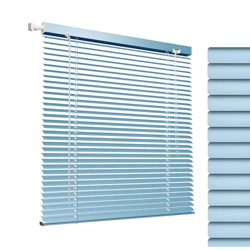 Persiana De Aluminio, Persianas Horizontales De Interior, Persianas De Privacidad, Cortinas para Interior Exterior，para Interiores Cocina Baño Dormitorio Fácil de Instalar(Light Blue)
