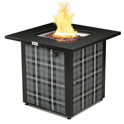 Werph 28 in Propane Fire Pit Table, ETL-Certified Fire Table with Lava Rocks for Patio Deck Garden Courtyard, 50,000 BTU Square Fire Pit Table with Lid, Black