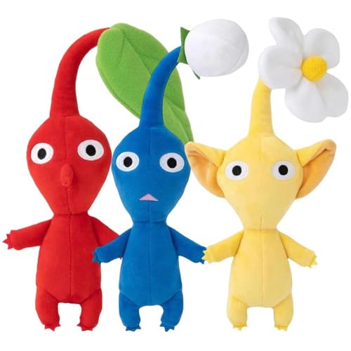 Vadkind Pikmin Plush, 3 Pcs Red Blue Yellow Pikmin Plushies Toy for Game Fans Gift, Cute Stuffed Animal Doll for Kids Boys and Girls