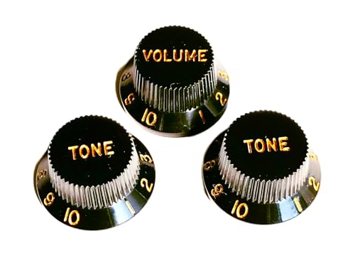 日本製 ストラトキャスター用ノブ ブラック ゴールドレター セット ミリサイズのサムネイル