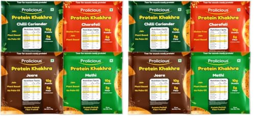 Image of Prolicious Jain Khakhra Combo Pack | Crispy Healthy Khakhra Snacks | High Protein & Fibre-Rich Indian Snack | No Onion No Garlic | Anytime Tea-Time Snack (Pack of 8, 170g each)