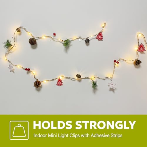 Karsbarwe 60 Clear Mini Light Clips with 66 Adhesive Strips, Small Removable Wall Hooks No Damage, Transparent Wire Hooks for Christmas String Lights, Indoor Holiday Decorations, Cables and Cords