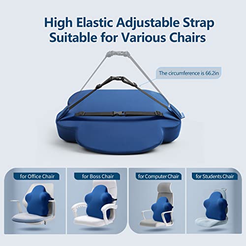 Lumbar Support Pillow For Office Chair, Back Support Pillow For Car, Computer, Gaming Chair, Recliner, Memory Foam Back Cushion For Pain Relief, Improve Posture, Adjustable Straps (Dark Blue) #TOP3