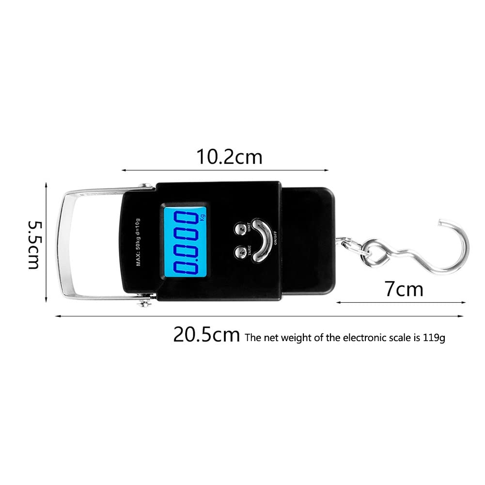 DINGZZ 50kg Mini Digital Scales Travel Luggage Weighing Tools LCD Backlight Display Portable Electronic Hanging Hook Scale for Fishing Weighing