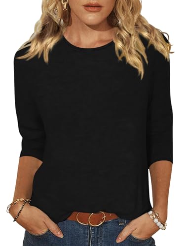 EADINVE Women's Casual 3/4 Sleeve T-Shirts Round Neck Cute Tunic Tops Basic Tees Blouses Loose Fit Pullover