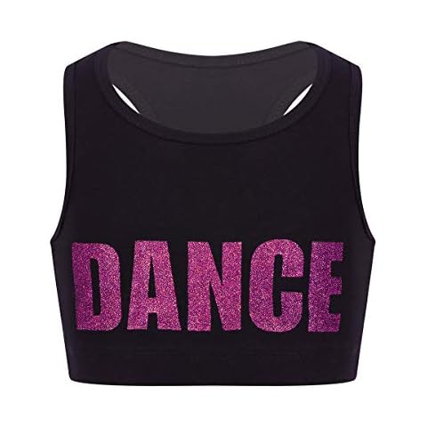iiniim Little Big Girls Racer Back Ballet Dance Gymnastics Crop Top Sports Bra Athletic Tank Top Activewear Workout Cami Rose_Red 5-6 Years Cover