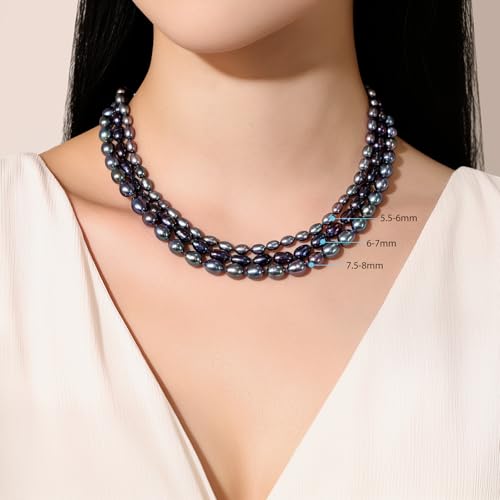 YAMI Tahitian Pearl Necklace, Natural Black Saltwater Cultured Baroque Pearls, 18+2 Inch with 925 Sterling Silver Clasp, Luxury Jewelry Gift for Women, Mother, Wife3