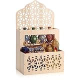 Briwooody Ramadan Eid Carpet Storage Rack Wooden Prayer Mat Holder Organizer Islamic Decor Foldable Roll-up Rug Stand Muslim Home Decor Quran Stand Prayer Mat Storage for Room