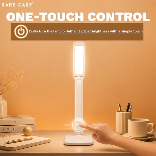 Image of RARECARE Super Bright Table Lamp for Study Room, Rechargeable LED Light, 28 LEDs, 3 Light Modes, Foldable Design, 1200 mAh Battery (Super Bright Pro)