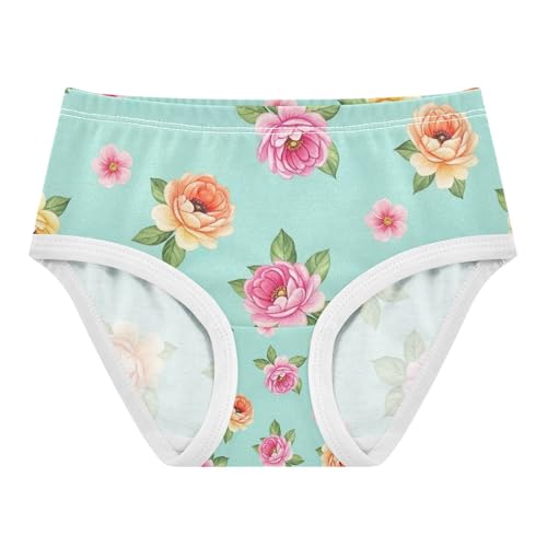 Girls Briefs, Colorful Flowers Green Toddler Briefs, Cotton Underwear Girls, 2T–8 Years