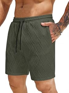 JMIERR Textur Shorts Herren Kurze Hosen Sommer 2026 Casual Freizeitshorts Leicht Atmungsaktiv Elastische Taille mit Taschen Grün S