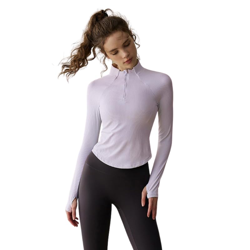 MIPPO® Half-Zip Stand Collar Long-Sleeve Sports Top for Yoga, Pilates, and Fitness Purple-image-34
