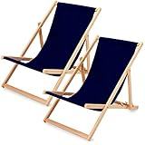 Liegestuhl klappbar aus Holz - Klappstuhl Klappliege Sonnenstuhl Strandstuhl Holzklappstuhl Sonnenstuhl Gartenliegen Dunkelblau 2 Stück