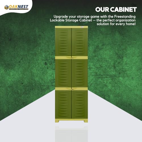 Image of Oaknest Supreme Fusion-03 Plastic Storage Cabinet | Compact & Multipurpose Storage Solution | Waterproof, Durable & Lightweight | Ideal for Home, Office & Garage | Green and Yellow