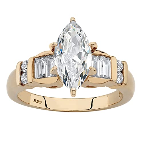 PalmBeach Yellow Gold-plated Sterling Silver Marquise Cut Cubic Zirconia Engagement Ring Sizes 6-10