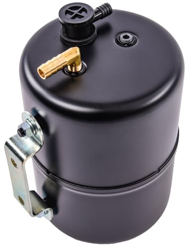 JEGS Vacuum Reserve Canister | Steel With Black FInish | Includes Grommet, One-Way 3/8 “ Check Valve, 1/8 “ NPT x 90 Degree Fitting, and 3/8 “ Barb x 1/8 NPT Port Plug