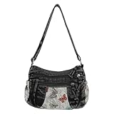 ETOYA Denim Shoulder Bag Large Tote Bag Fashion Crossbody Bag for Women Travel (Black)