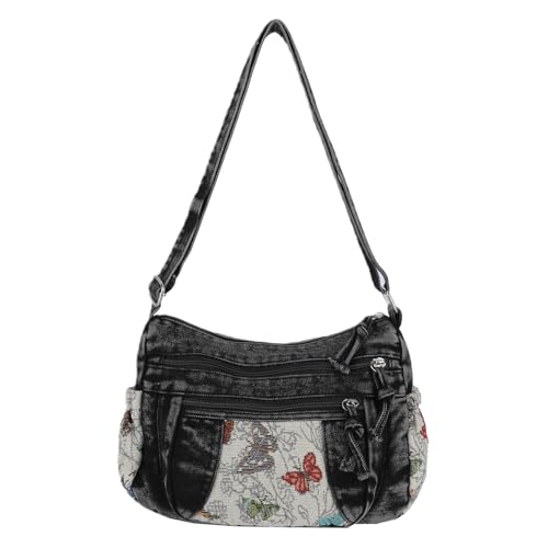 ETOYA Denim Shoulder Bag Large Tote Bag Fashion Crossbody Bag for Women Travel (Black)