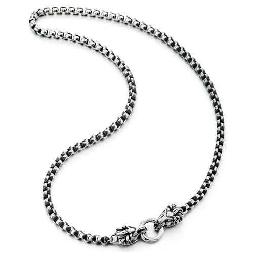 Collier chaîne acier inoxydable homme avec fermoir lion punk