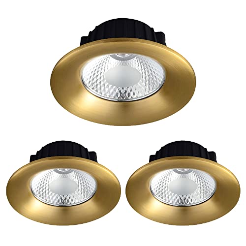 GTHTUHFD Juego De 3, Kit De Conversión De Downlight Empotrable Led De Latón Cepillado De 5W, 7W, 9W, 12W, Foco De Techo Tipo Ojo De Buey, Panel Plano Redondo De 3In, 4In, 5I,5w-4000k