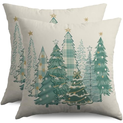 Housses coussin sapin Noël 24x24", ensemble 2, carreaux Buffalo vert