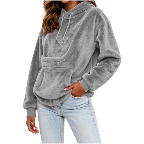 Hoodie with Dog Pouch Pet Pouch Hoodie Women Kangaroo Pocket Dog Cat Carrier Soft Fleece Pullover Sudaderas Mujer Capsules Wardrobe for Women Gray S - image 6