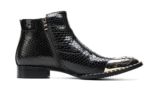 Santimon Mens Casual Dress Ankle Chelsea Boots - Fashion Genuine Leather Western Cowboy Boots with Buckle & Metal-Square Toe for Party, Punk Rock, Wedding & Ballroom3