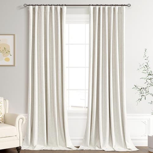 Joywell Extra Long 100% Blackout Linen Curtains 104 Inches Cream Natural
