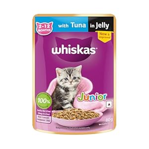 Whiskas Junior Kitten (2-12 Months) Wet Cat Food, Tuna in Jelly, 80 g, Hydrating Food Made With Real Fish, 100% Complete & Balanced Nutrition for Kittens