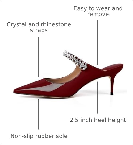 Image of XINIUNIU Heeled Mules for Women Rhinestone Heels Pointed Toe Slip On 2.5 Inch Kitten Stiletto Closed Toe Sandals Dress Wedding Pump Shoes