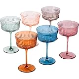 Physkoa Colored Coupe Glasses, Martini Glasses Set of 6, Vintage Champagne Coupe Glasses,9.3oz Large Martini Glass, Crystal Retro Style Cocktail Glass for Christmas Gifts, Vintage Art Deco Glassware