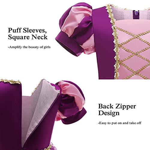 Jourpeo Girls Dress Puff Sleeve Princess Costume Dress Up Fancy Halloween Christmas Cosplay Party Costume (First Purple, 4-5 Years) #TOP2