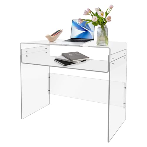 Cutora Orange Acrylic Desk Laptop Computer Workstation Study Table Modern Console Table High Top Entrance Table With Widened Baffles Writing Desk For Office Entryway Bedroom Living Room cover