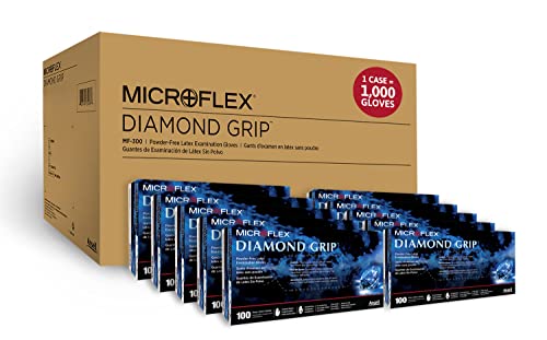 Microflex Diamond Grip MF-300 Disposable Latex Gloves for Automotive, Healthcare, Machinery Industries - Large, Natural (Case of 1000)