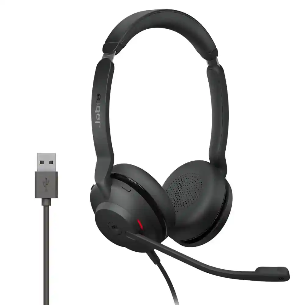 Jabra Evolve2 30 Headset – Stereo Kopfhörer mit Noise Cancelling – Zertifiziert für Microsoft Teams – mit 2-Mikrofon Anruf-Technologie – USB-A Kabel – Schwarz