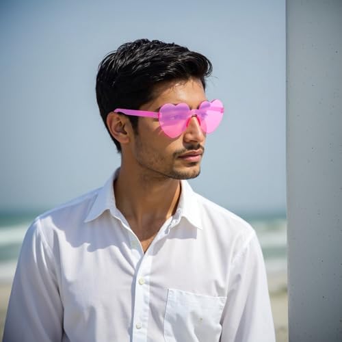 Heart Shaped Sunglasses for Women, 14 Pairs Pink Heart Sunglasses, Candy Color Frameless Love Glasses, Funny Transparent Rimless Glasses for Party3