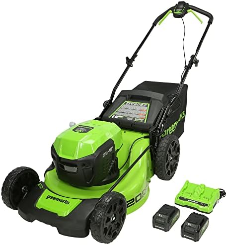 Greenworks 2 x 24V (48V) 20" Brushless Cordless Push Lawn Mower, (2) 4.0Ah USB Batteries (USB Hub) and Dual Port Rapid Charger Included