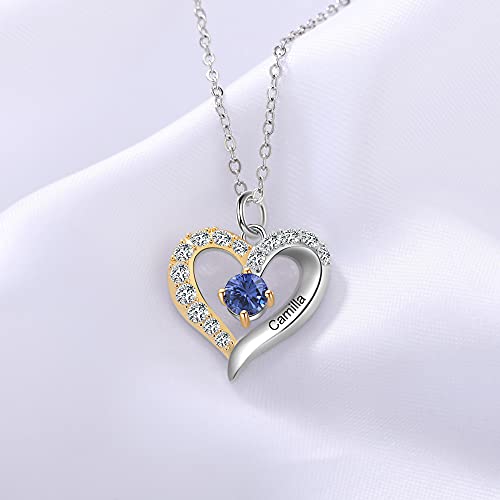 Dainty minimalist Birthstone personalized necklace with 1 stone sterling silver pendant engraved name 18k gold over silver heart shaped necklace