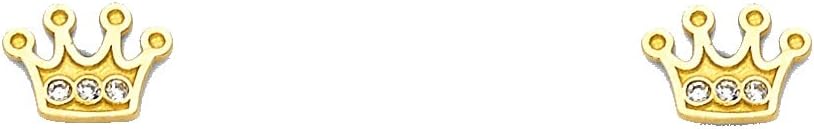 14k REAL Yellow Gold Crown Stud Earrings with Screw Back