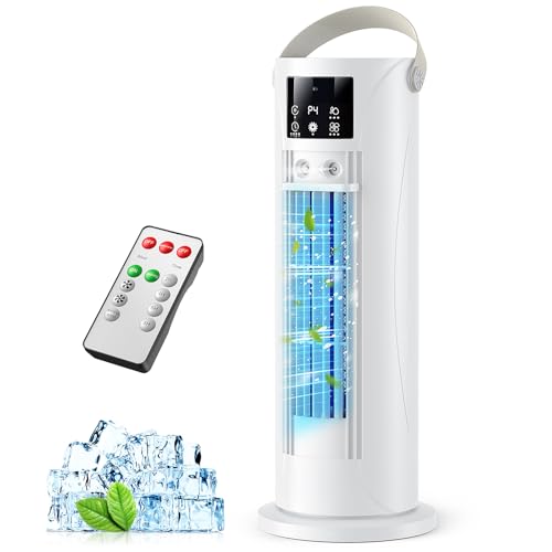 Mobile Klimaanlage – Mini Klimaanlage mit Kühl- und Befeuchtungsfunktion, Wassernebel-Technologie, 4 einstellbare Timer-Stufen, 120° schwenkbarer Luftauslass, für Zuhause, Büro, Schlafzimmer, Weiß