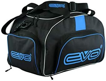 EVO Fitness Duffle Bag With Shoes Compartment Gym Sports Kit Backpack Football Travel Duffel Bag With Shoulder Straps Training MMA Boxing Men Women (Black/Blue)