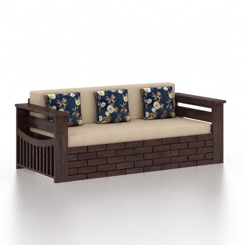 Image of Ganpati Arts Solid Sheesham Wood 3 Seater Italian Sofa Cum Bed with Side Pocket for Living Room Bedroom Wooden Bedroom Furniture for Home 1 Year Warranty (Walnut Finish)