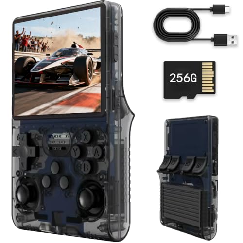 Console de jeu portable R40s pro Retro, console de jeu vidéo avec écran IPS de 3,5 pouces, carte de 256 Go intégrée et 30 000 jeux, système Linux open source (Noir)