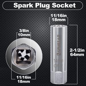14mm Spark Plug Socket 12-Point Thin Wall, Spring Clips Spark Plug Removal Tool fits BMW, Mini, Mercedes, Nissan, Peugeot Motorcycle, Car, SUV, - 3/8" Drive