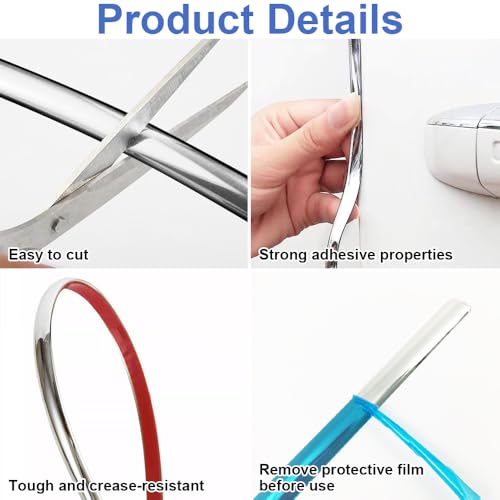 Chrom Zierleiste Selbstklebend 6mm*5M Selbstklebende Zierleisten Zierleiste Chrom Universal Chromzierleiste Flexibel & Selbstklebend für Auto, Spiegel, Wand, Tür, Möbel, Glanz Silber